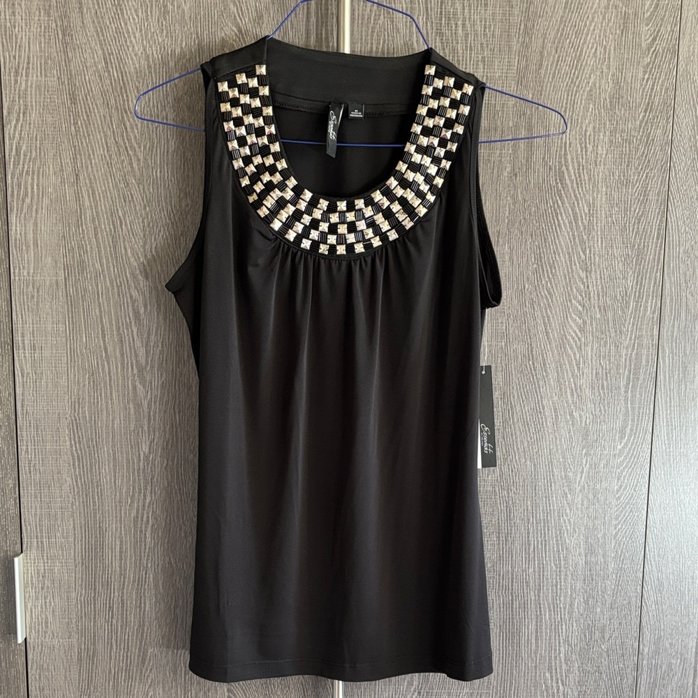 Milano Black Top with Beaded Detail